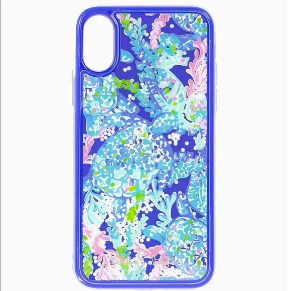 NIB Lilly Pulitzer Cute Blue Glitter Bomb iPhone X/XS Case, Turtle Villa